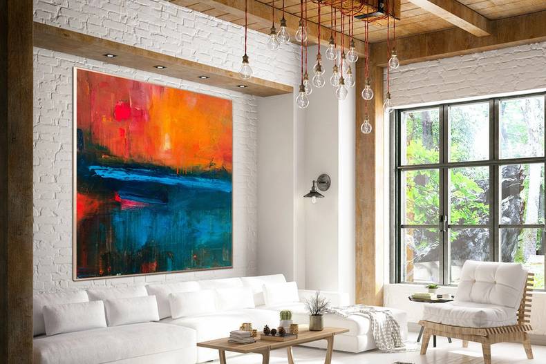 Orange Original Sunset Minimalist Abstract Canvas Artwork B3OSZ